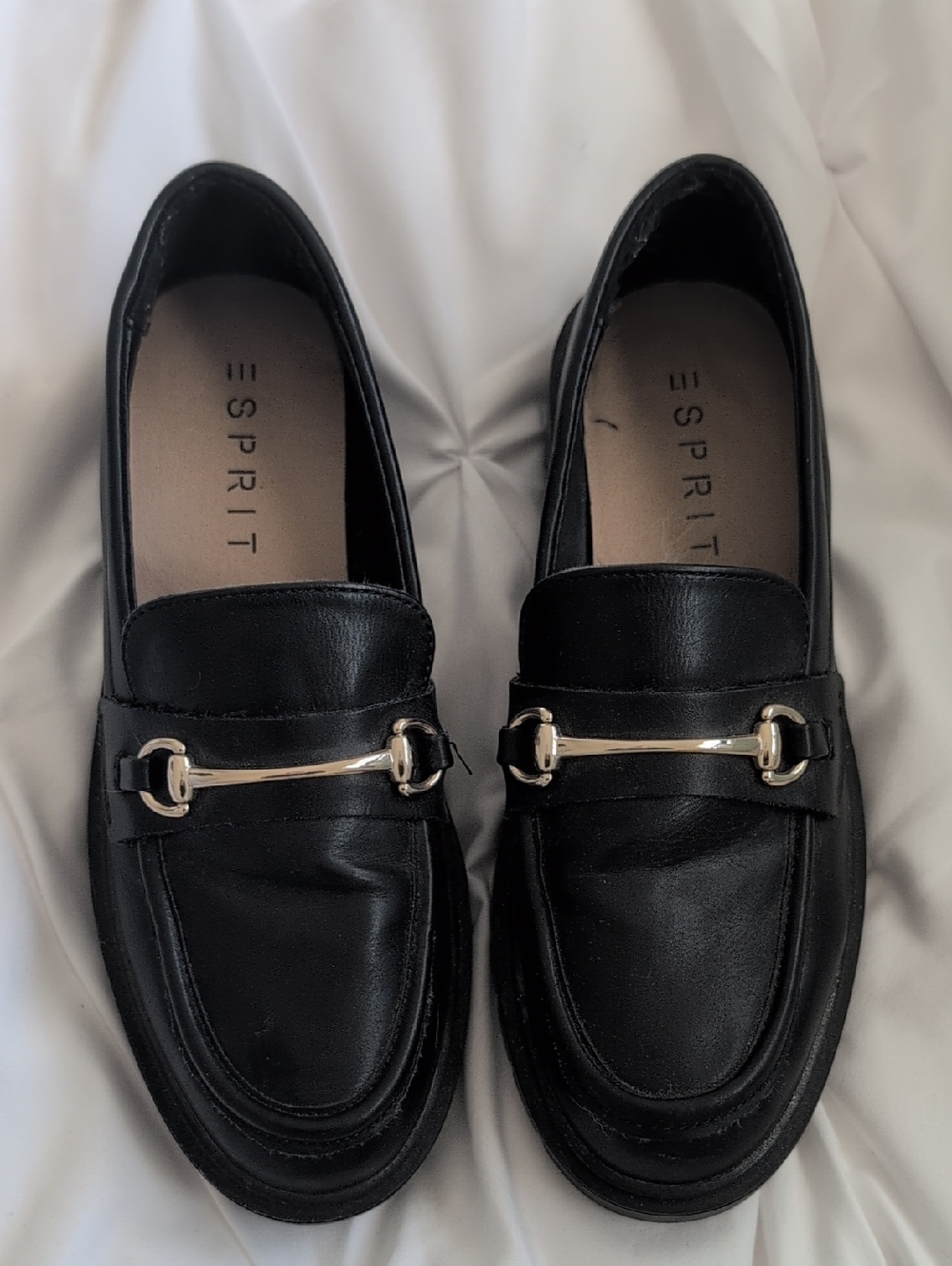 Esprit Black Leather Loafers with Gold-Tone Bit